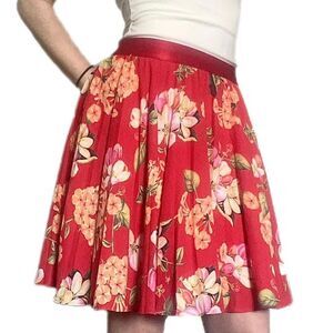 Express Red Floral Accordion Pleated Mini Skirt
